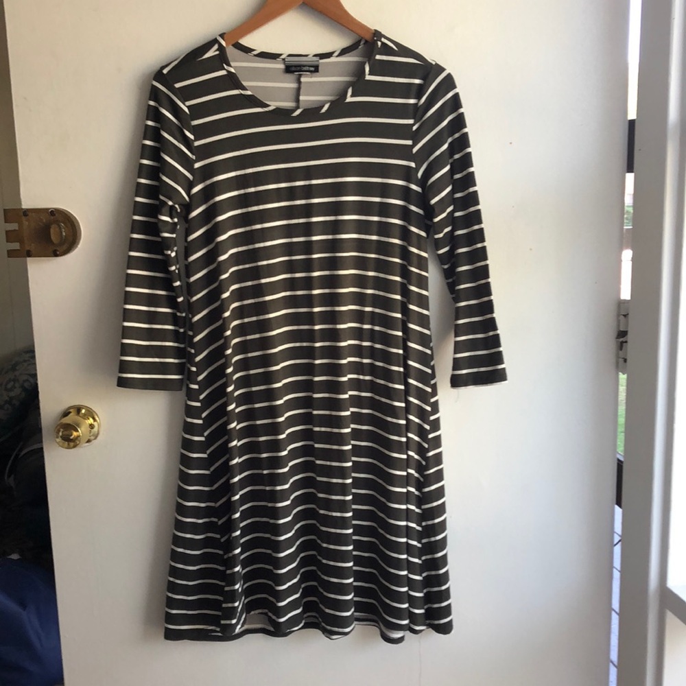 Allison Brittney Green and White Striped Dress Size S